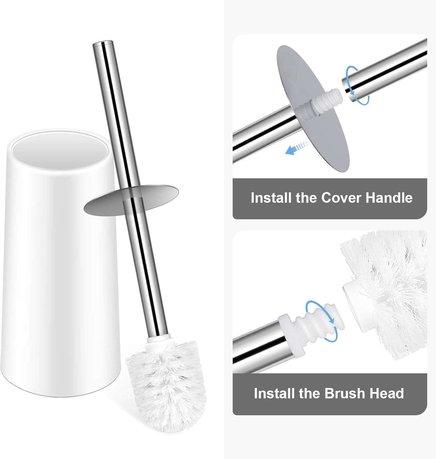 Toilet Brush and Holder,Toilet Bowl Brush with Stainless Steel Handle Durable Bristles Hidden Toilet Scrubber for Bathroom Cleaning: Kitchen & Dining