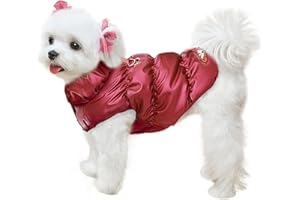 ABRRLO Winter Warm Dog Jacket for Small Medium Dogs Cat Cold Weather Coats with Harness Paded Dogs Fleece Vest Waterproof Windproof Dog Snow Jacket Pet Puppy Clothes (Wine red,S)