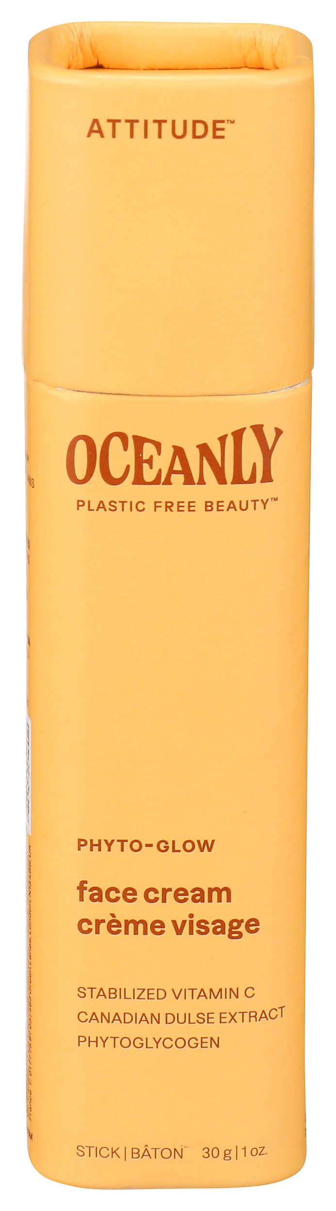 ATTITUDE Oceanly Face Cream Stick, EWG Verified, Plastic-free, Plant and Mineral-Based Ingredients, Vegan Skin Care Products, PHYTO GLOW, Unscented, 30 grams