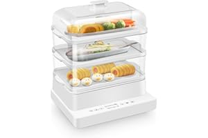 bathivy 19QT Electric Food Steamer for Cooking, 3 Tier Vegetable Steamer with Appointment and Timer, Digital Steamer for Fast