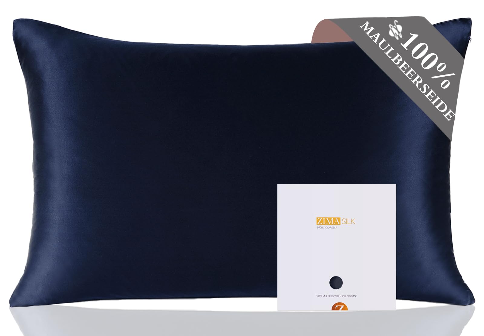 ZIMASILK 100% Mulberry Silk Pillowcase for Hair and Skin,Both Sides 19 Momme Silk, 1pc (40x60cm,Navy Blue) — image 1