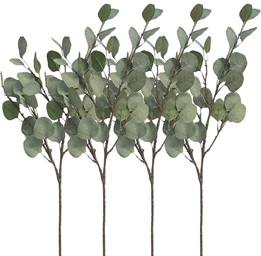 Aisamco 4 Pcs Artificial Silver Dollar Eucalyptus Bushes