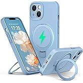 PuyaTeya Liquid Silicone Case for iPhone 14 with Magnetic Ring Stand, Upgraded Camera Lens Protection, Mil-Grade Drop Shockproof, Anti-Scratch Microfiber Lining Silicone Case (Azure Blue)