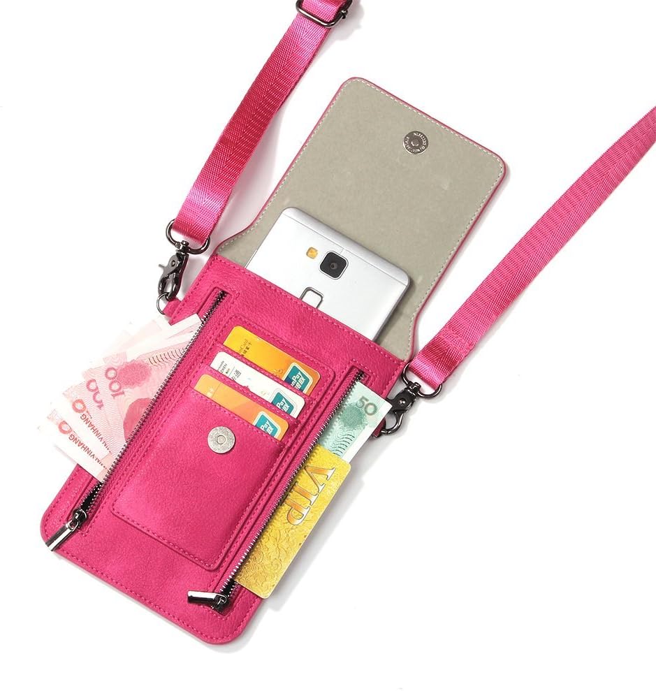 Samsung Galaxy S9 Plus Leather Wallet Case Galaxy Note 9 Case iPhone X Purse Case Cell Phone Crossbody Gril Bags Waist Bag Small Messenger Pouch Bags with Card Holder Slot and Zipper Slots (Rose)