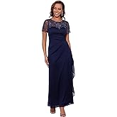 Xscape Womens Long Beaded Sequin Illusion Neckline Jersey Dress (Reg and Petite)