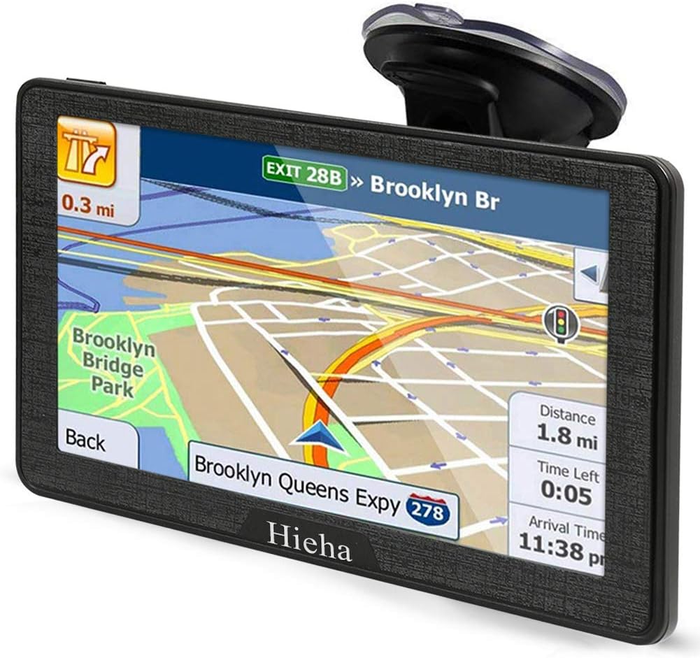 Hieha 7 Inches Navigation System for Car Truck RV Vehicles with Pre-Loaded Latest US/CA/MX Maps, 8GB 256Mb Touch Screen GPS Navigation Device with Car Bracket Holder, Lifetime Free Map Updates