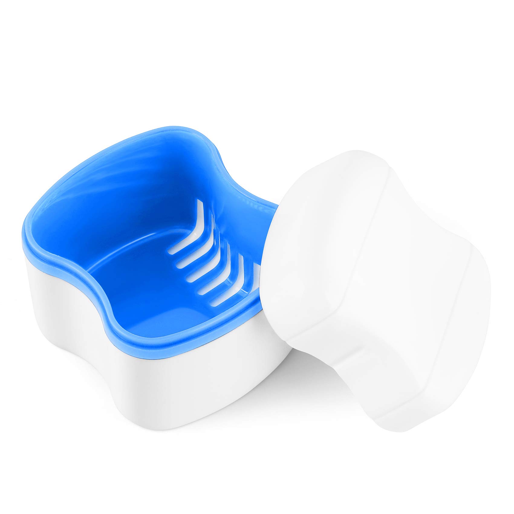 Annhua Denture Box Plastic Retainer Case with Draining Basket, Large Denture Bath for Soaking and Cleaning Dentures, Portable Retainer Box for Outdoor and Travelling - Blue