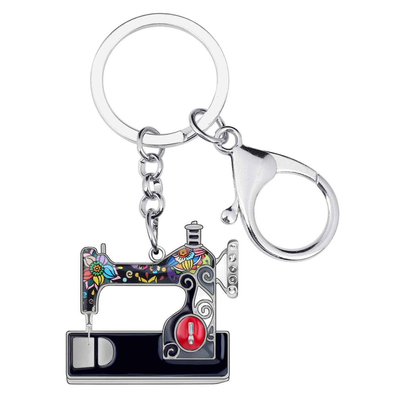 Enamel Metal Novelty Sewing Machine Key Chains For Women Girl Gift Car Purse bag Rings Charms (Grey) — image 1