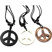 thumbnail image 2 of Skeleteen Peace Sign Necklace - 1960s Hippie Style Pendant With Rope Chain 2 of 14