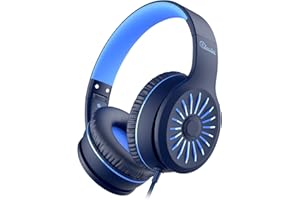 ELECDER i45 On-Ear Headphones With Microphone - Foldable Stereo Bass, No-Tangle 1.5M Cord, 3.5MM Jack, Portable Wired for School/Kids/Teens/Smartphone/Travel/Tablet Gray/Blue
