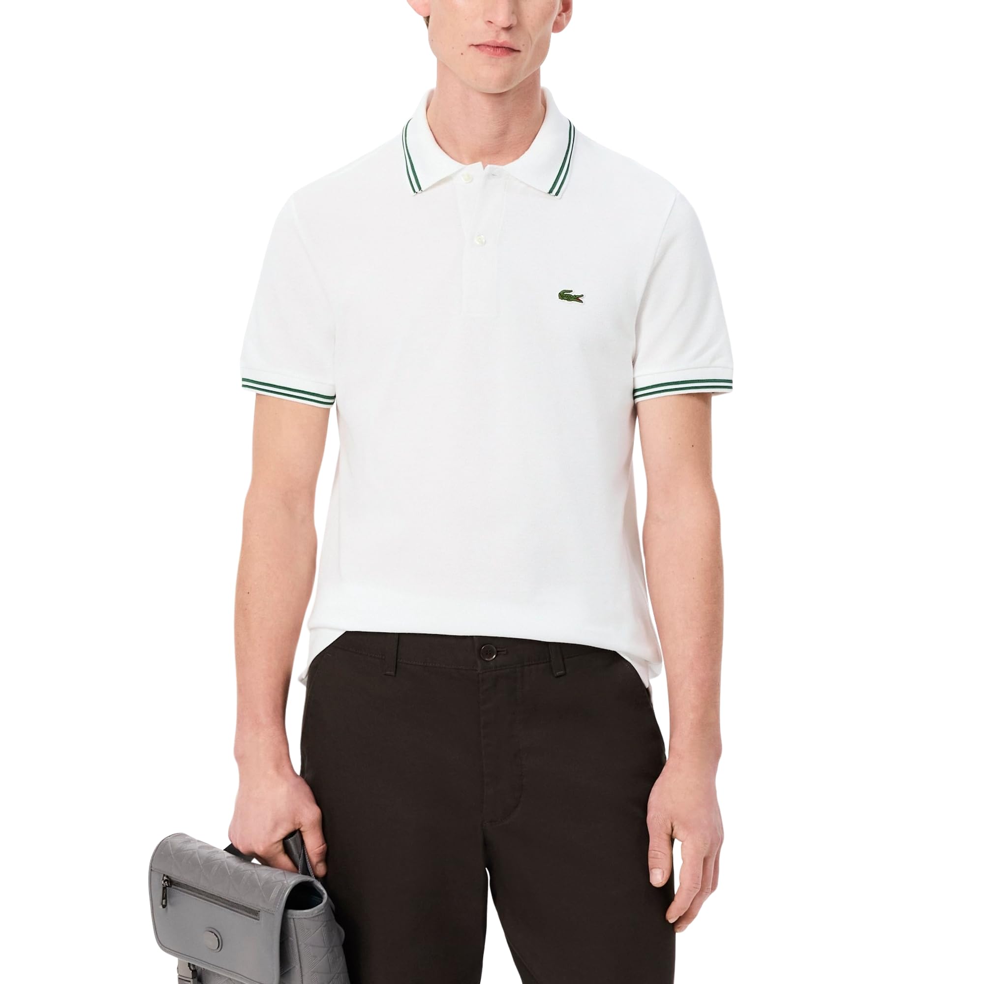 Lacoste Men’s Regular Fit Trim Accent L.12.12 Polo Shirt, White, Medium