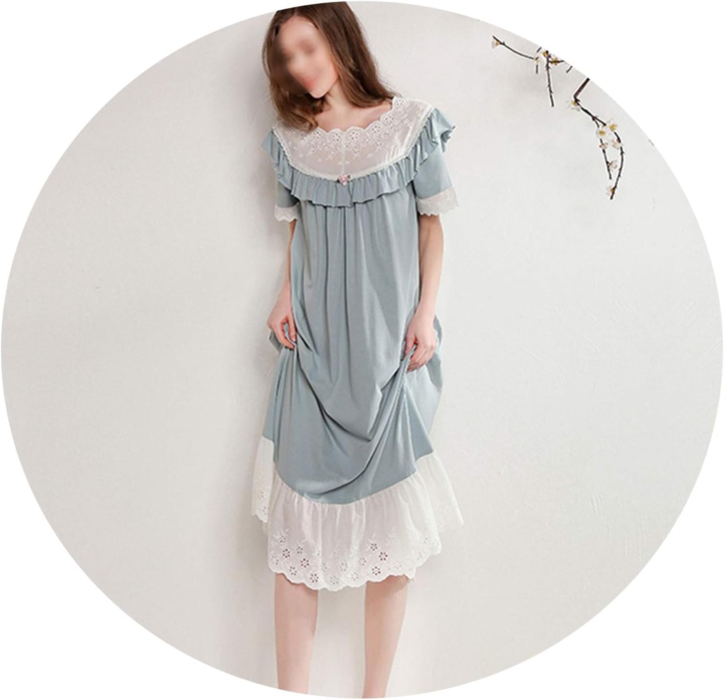 Elegant Summer Sleepwear Women Nightwear Short Sleeve Nightgown Vintage Lace Ruffle Long Night Dress