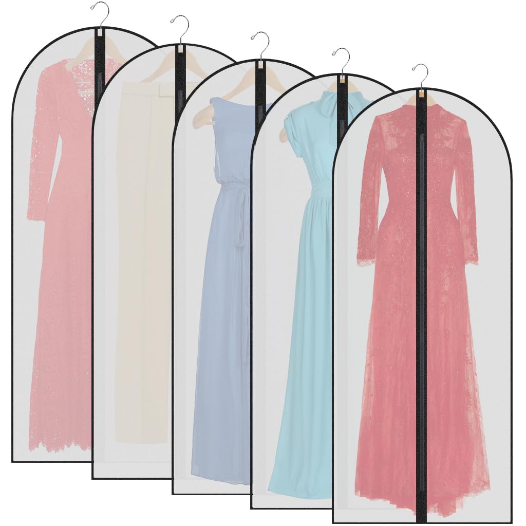 Garment Bags,5PCS Dustproof Garment Covers PEVA Translucent Clothes Covers with Zip Moth Proof Suit Protector Bags Waterproof Dress Covers for Shirts Coats Costumes (60X140CM)