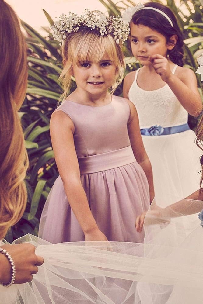 satin flower girl dress with tulle skirt