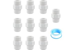 10PCS 1/2 Inch PVC Pipe Fittings Nipple G1/2 X G1/2 Male to Male Thread Coupling Adapter Connector HE023-1/2, Pipe Fittings f