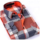 Hanxue Men's Plaid Flannel Long Sleeve Casual Button-Down Shirts