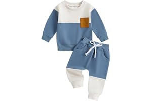 Kupretty Toddler Baby Boy Fall Winter Clothes Color Block Long Sleeve Sweatshirt Pullover Tops + Joggers Pants Outfit Set