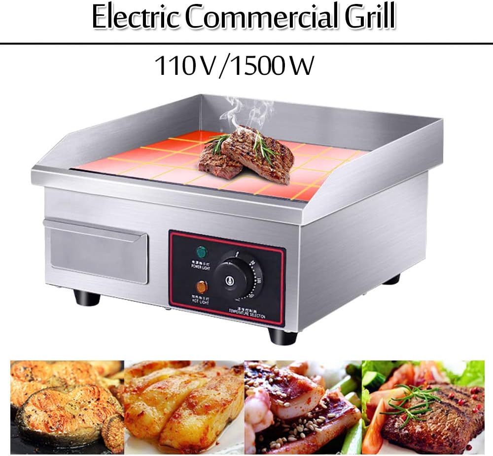 14" Electric Stainless Steel Countertop Griddle Grill 110V Commercial