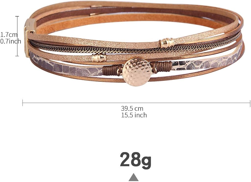 AZORA Leather Wrap Bracelets for Women Goldplated Metal Crescent Cuff Bracelet with Magnetic Buckle Casual Bohemian Wrist Bangle Jewelry Gift for Ladies Teen Girls Sister Mum: Jewelry