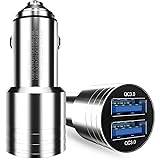 ULUQ USB Car Charger, Dual QC3.0 Port Mini 25W 4.8A Metal Fast Quick Car Charger Adapter, 2 Alloy Flush Fit Car Adapter, Comp