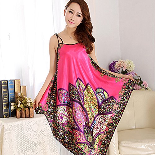 Broadfashion Women's Sexy BOHO Strap Long Nightgown Sleepwear Dress (Rose)