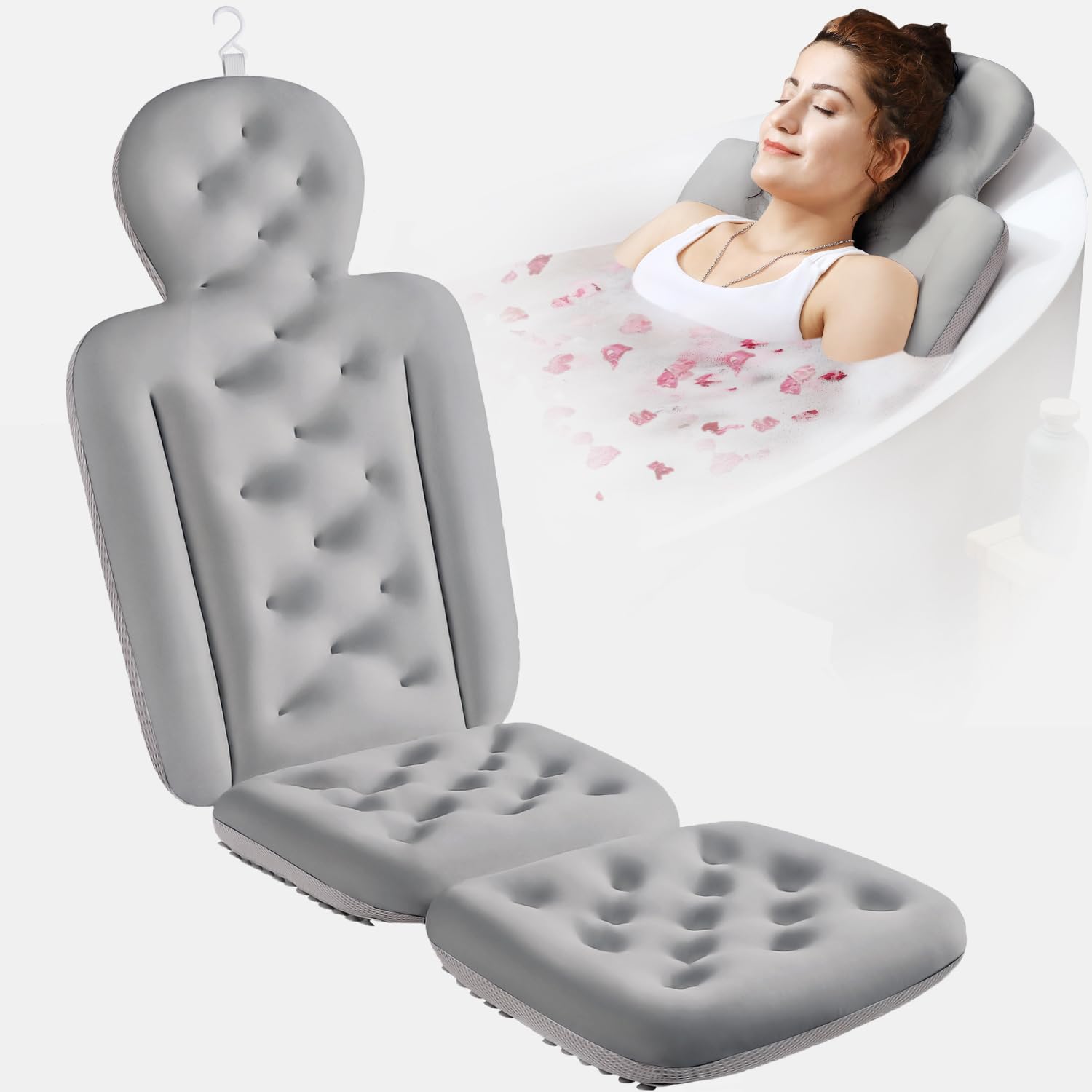 Photo 1 of Full Body Bath Pillow for Bathtub, Thick Bathtub Cushion with Laundry Bag, Luxury Tub Pillow for Bath for Headrest Neck and Back Support Gray 51" x 16"