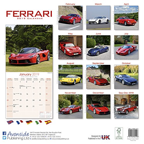 Ferrari Calendar- Calendars 2018 - 2019 Wall Calendars - Car Calendar - Automobile Calendar - Ferrari 16 Month Wall Calendar by Avonside