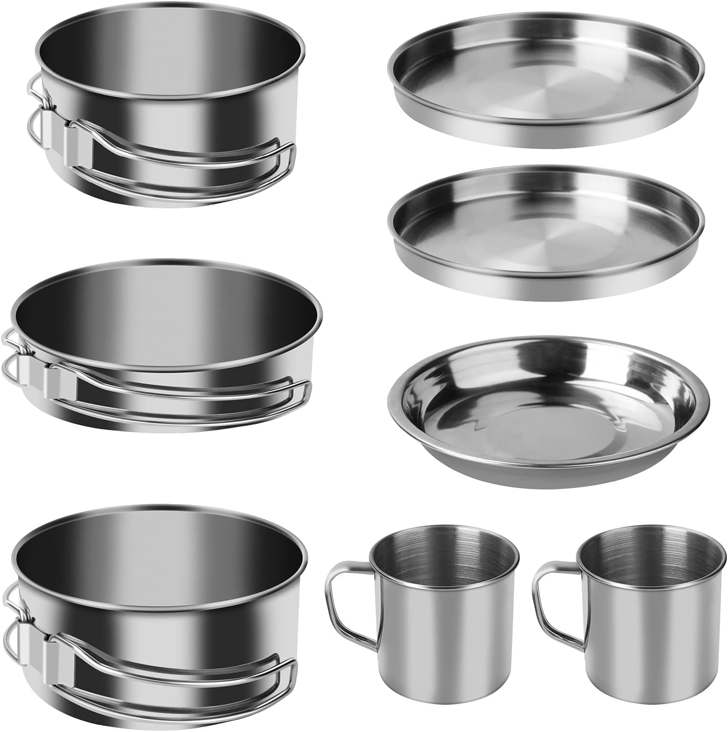 Jhua Camp Cookware Set, 8Pcs Outdoor Camp Cooking Set Stainless Steel