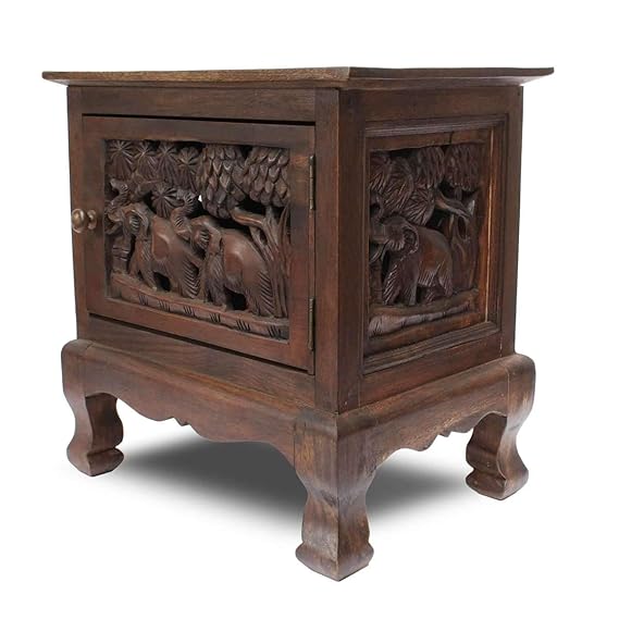Oriental Galerie Elefanten Nachttisch Kommode 50cm Dunkel Braun Schrank Holz Schnitzerei
