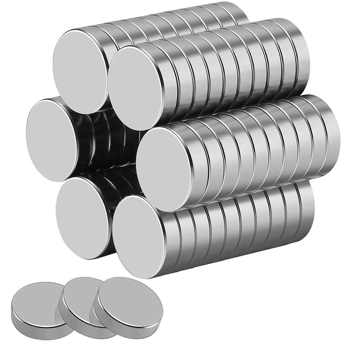 Wukong 30PCS Round Strong Neodymium Magnets, 15mm x 4mm, Silver, Perfect for Fridge, Crafts, Notice Board or Picture Magnet