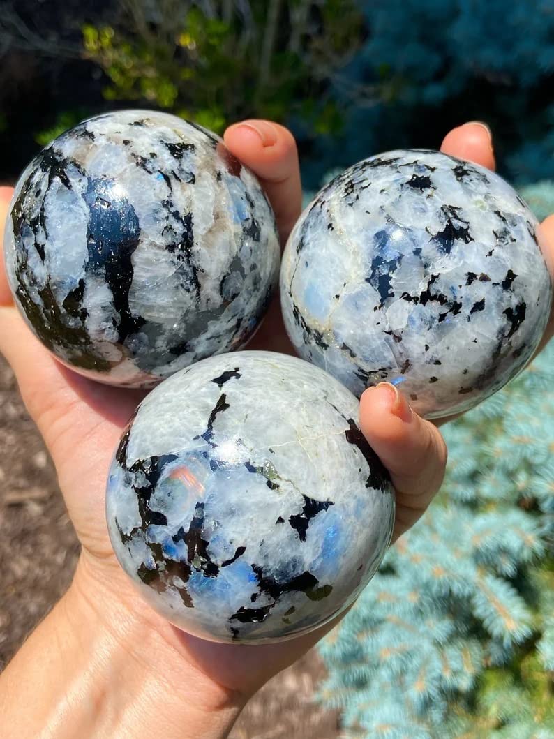 Large Flashy Rainbow Moonstone Sphere Gem Ball Crystal Carved Crystal Ball - Mednd Citation Balls - Feng Shui Supplies - Wealth Stones arystals - Home Office Desk Decor Healing 60-70MM