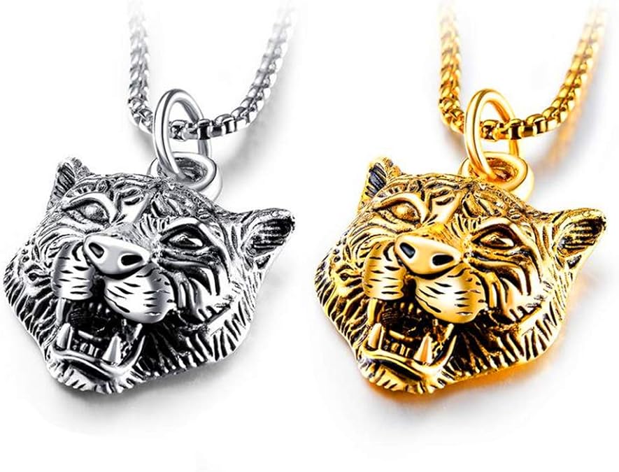 ZCXINW Mens Vintage Tiger Head Pendant Necklaces Surgical Stainless Steel Gothic Tiger Necklaces