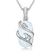 HPQQ Opal Mama Bear/Panda/Cat/Koala/Sloth/Cardinal Necklace 925 Sterling Silver Opal Animal Pendant Jewelry Birthday Gifts Women Mom