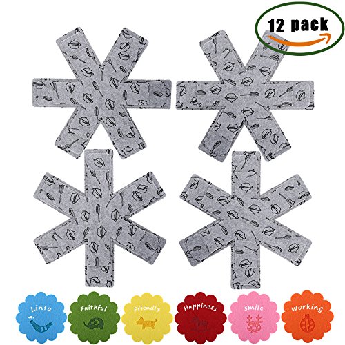 Cookware Guards, Dayree Pot and Pan Protectors Washable Soft Fibers Antiskid Cookware Protector Set of 12, 3 Sizes, 4PCS Per with 6Pcs Free Coasters