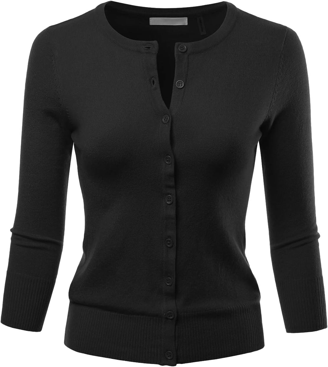 Women's 3/4 Sleeve Crewneck Button Down Knit Sweater Cardigan (S~3XL)