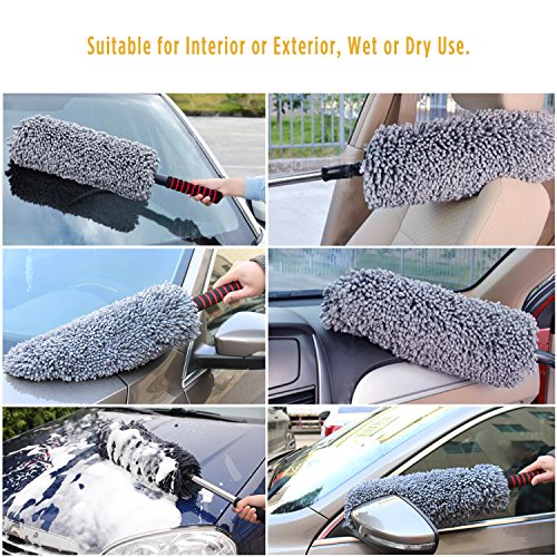 Lecone Car Duster, Multipurpose Microfiber Duster with Long Unbreakable Extendable Handle, Lint Free Vehicle Cleaning Kit for Interior & Exterior Use