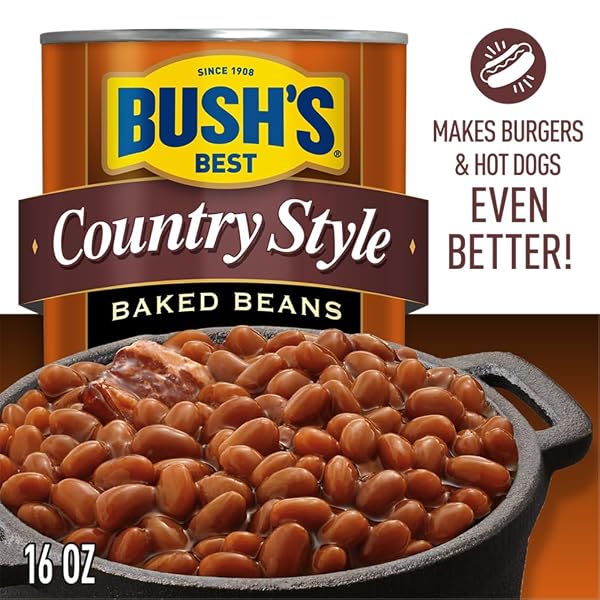 BUSH’S BEST 16 OZ CANNED COUNTRY STYLE BAKED BEANS, SOURCE OF PLANT BASED PROTEIN AND FIBER, GLUTEN FREE, (PACK OF 12)