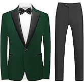 KUDMOL Mens Velvet Suit 2 Pieces Slim Fit Tuxedo Peak Lapel Blazer One Button Formal Jacket Pants for Wedding Prom Dinner