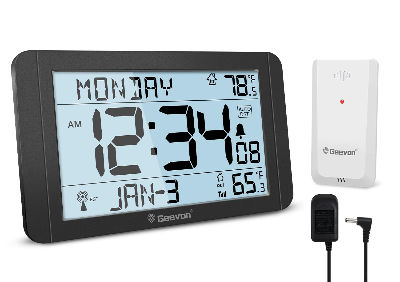 Photo 1 of Geevon Atomic Clock with Indoor Outdoor Temperature – 10.8'' Large Display, Self-Setting Wall Clock