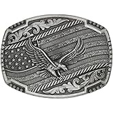 PEJOMO Belt Buckle for Men Simple Western Cowboy Belt Buckle for Women American Flag Eagle Silver