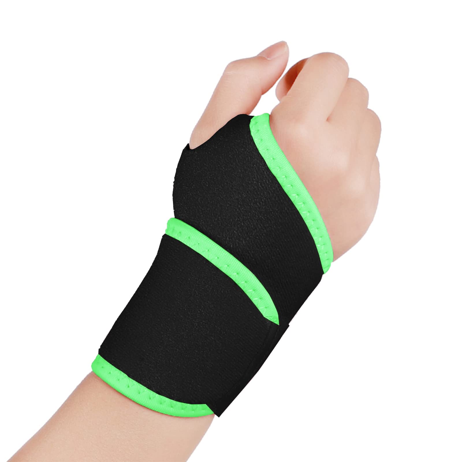 yeloumiss Wrist Support Brace 2 Pack Adjustable Wrist Strap Carpal Tunnel Wrist Support for Sports Protecting Arthritis Tendinitis Pain Relief, One Size Fits Left or Right Hand (Green)