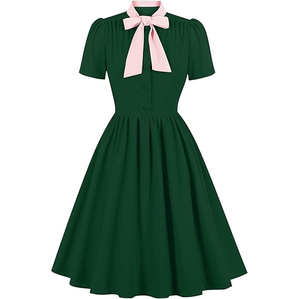 GownTown Women's 1950s Swing Dress – Knee‑Length Midi Cocktail Dress With Pockets, Vintage Button‑Up Front
