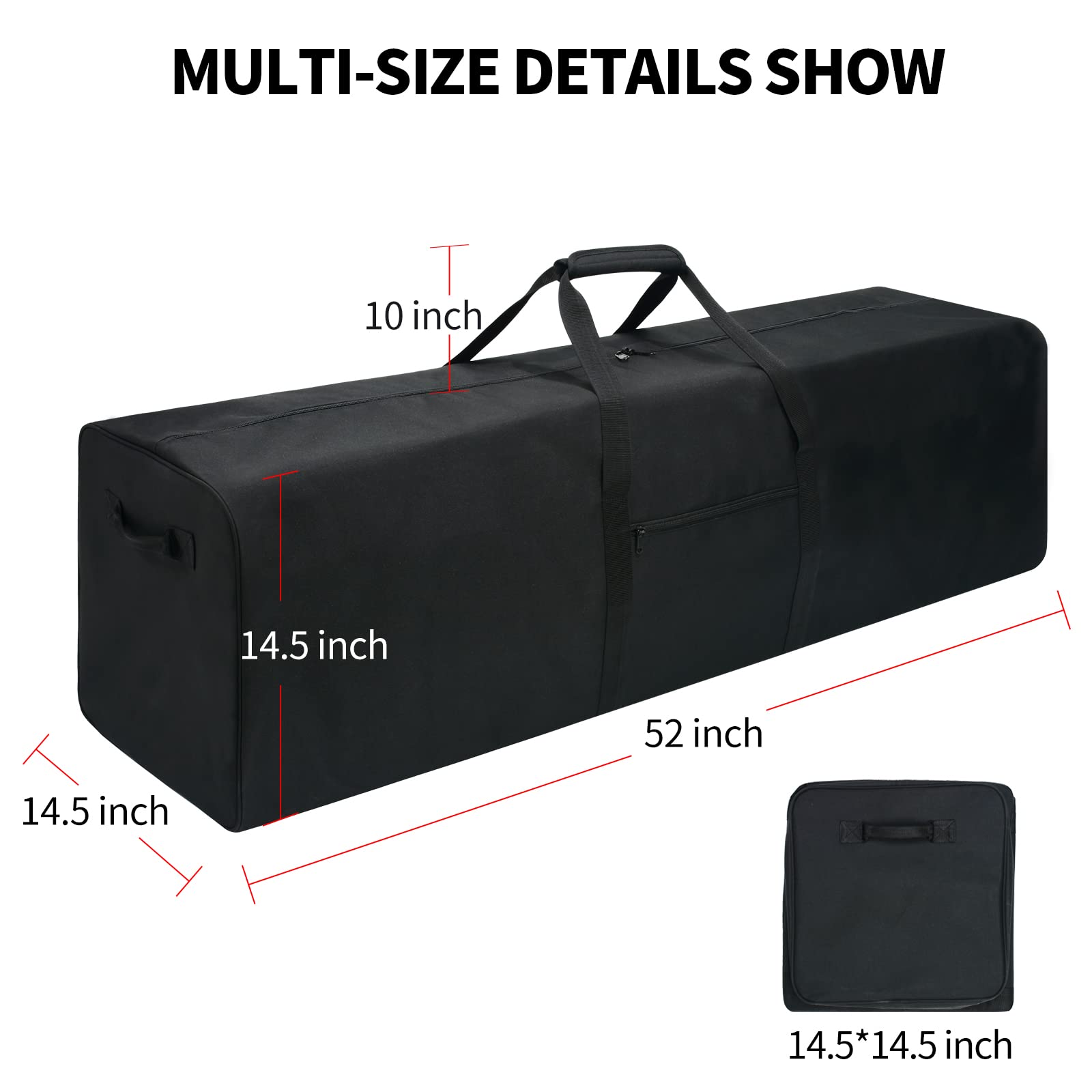 52 Inch Large Duffle Bag for Travel Camping Sport Equipment Storage Bag with 2-way Lockable Zippers (Black)