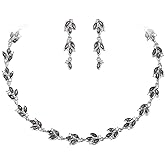 EVER FAITH Wedding Prom Jewelry Set for Bride Bridesmaid, Gorgeous Marquise Rhinestone Crystal Cluster Leaf Choker Necklace Dangle Earrings for Women