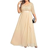 Talisea Champagne Dress for Women Plus Size Wedding Guest Gold Sequin Bridesmaid Mother of The Bride Formal Gowns Long Dress