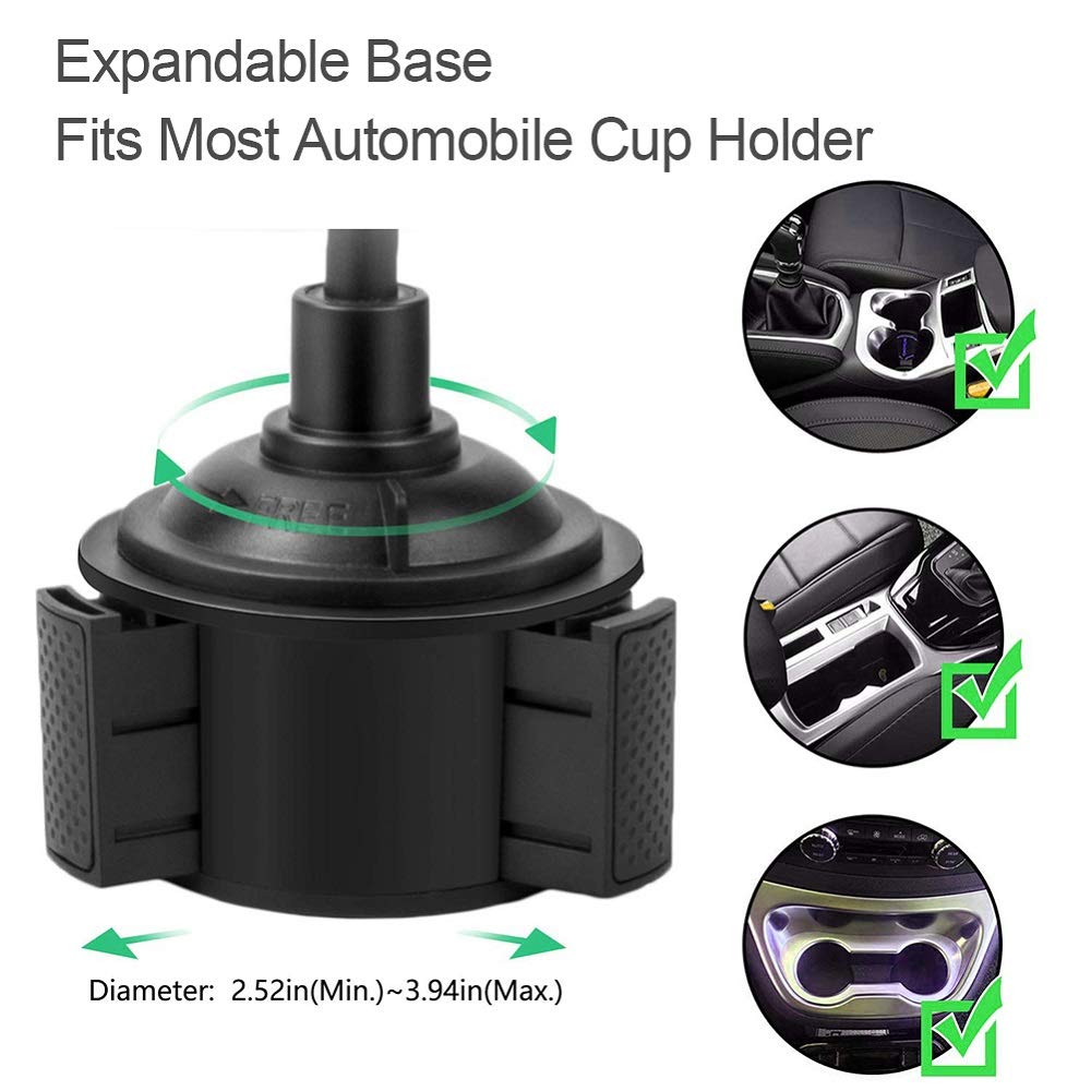 Pemsem Cup Holder Phone Mount - Universal Adjustable Gooseneck Expandable Base Cell Phone Cradle with Dust Cover Fits Most Mobile Phone iPhone Galaxy Pixel Car Cup Holder