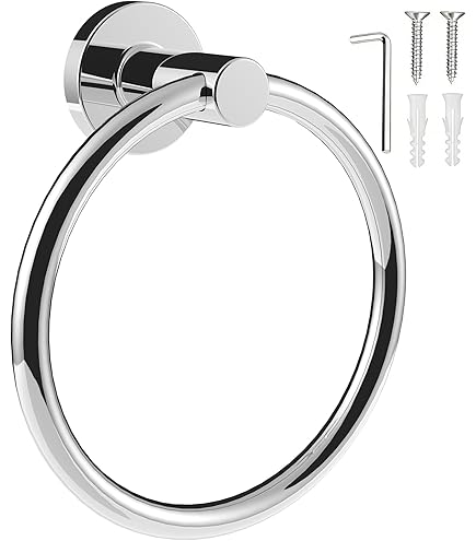 RYVAR Towel Ring, Hand Tower Holder for Bathroom, Tower Rack Wall Mounted with Stainless Steel, Essential Bathroom Accessory, Tower Hanger in Silver