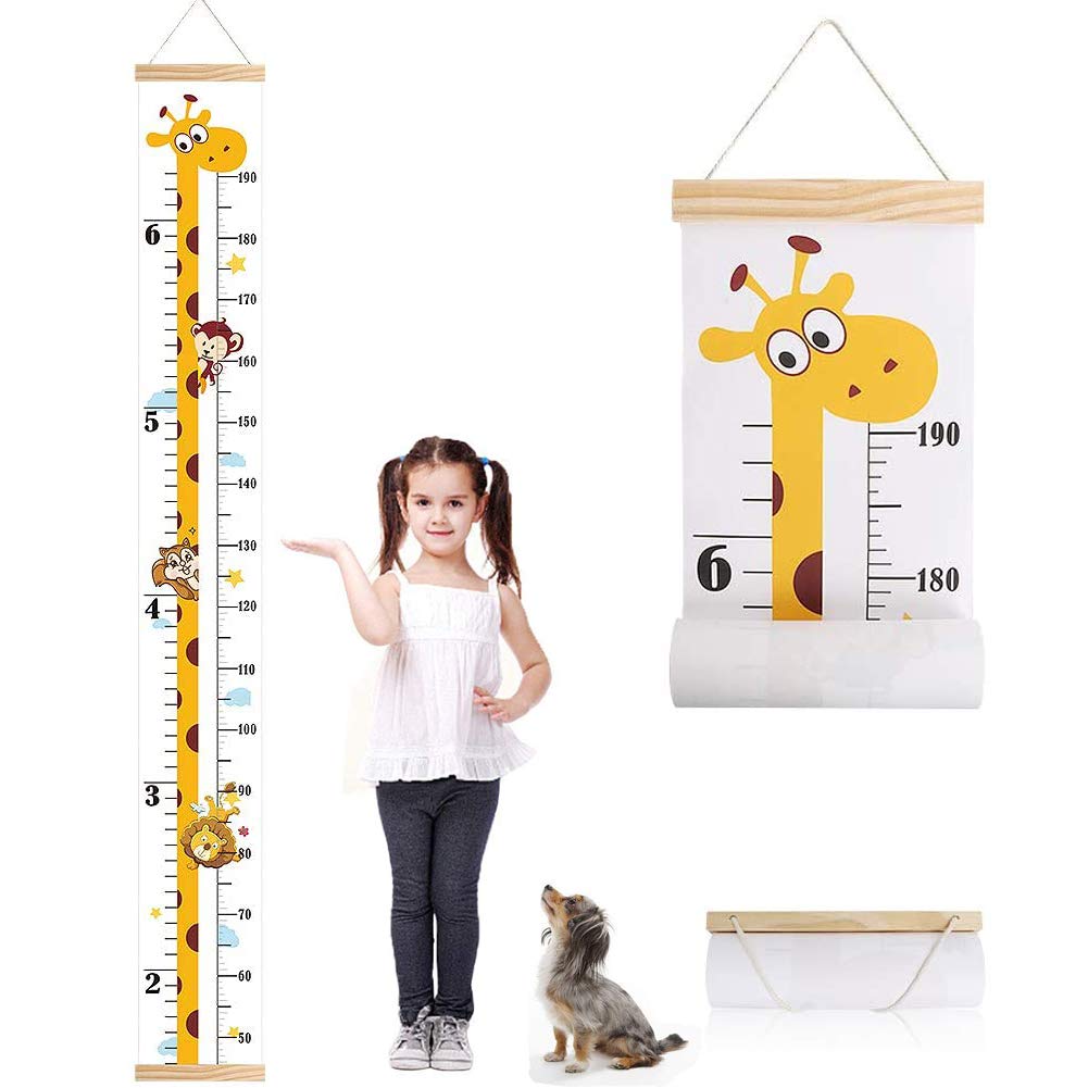 Kids Height Growth Chart, Canvas Removable Roll Up Height Record Chart Ruler for Kids, Children,Boy and Girls, Flexible Height Measurement Ruler 7.9X 79 Inch
