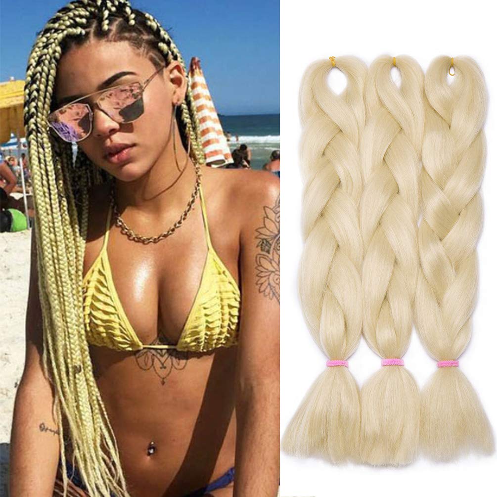 3 pcs 24 Inch Braiding Hair Extensions Bleach Blonde Braiding Hair Synthetic Braid Hair Extensions for Women