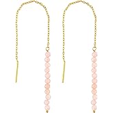 NJCRAFT Threader Earrings for Women with Gemstone Beads - 2mm Natural Gemstone, Adjustable Pull-Through Long & Short Dangle Design, 3+1 Inch Gold Plated Earrings, Lightweight Crystal Jewellery Gift